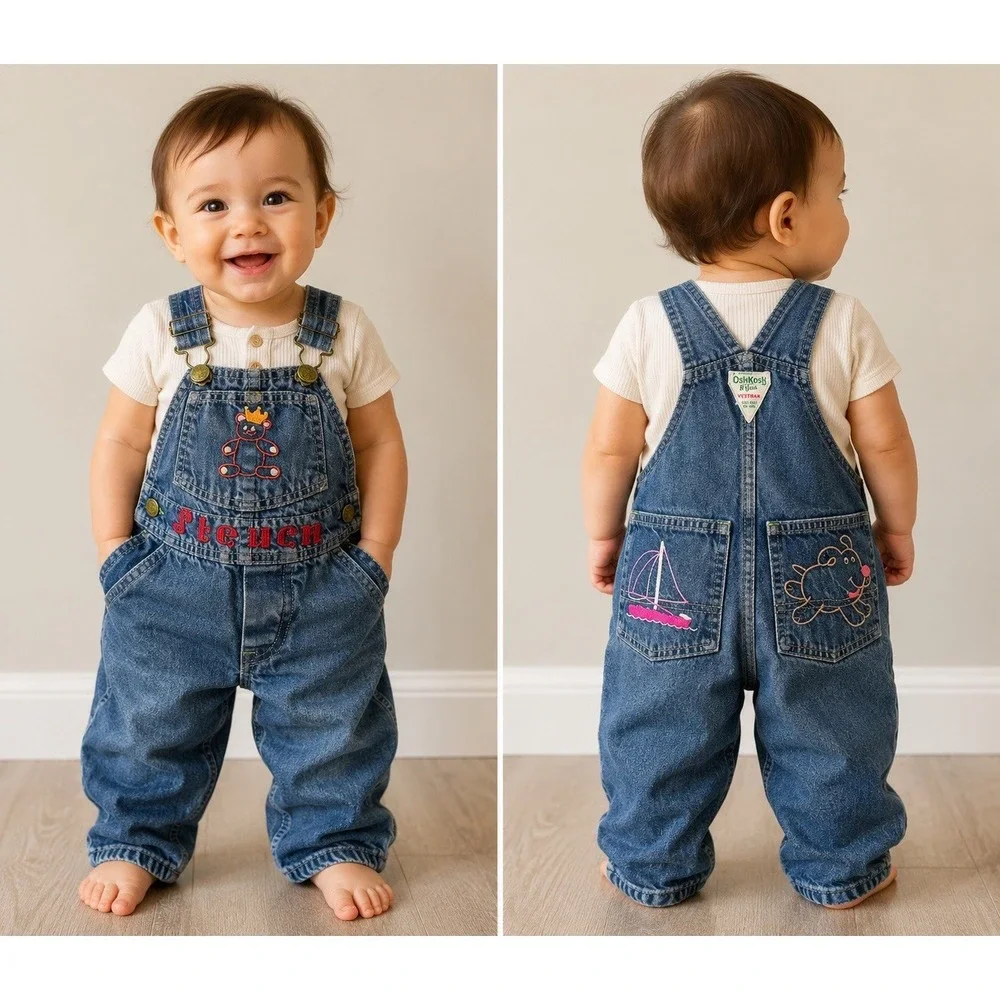 Vtg OshKosh B'Gosh Vestbak Steven Denim Overalls Blue Toddler  18-24 Months